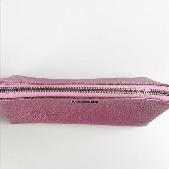 Coach Metallic Pink Pebbled Leather Zip Around Cosmetic Makeup Pouch Bag - Picture 8 of 13